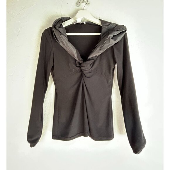 Joseph Ribkoff Womens Black Twist Front Hooded Long Sleeve Top Size 4 Pullover - Picture 1 of 8